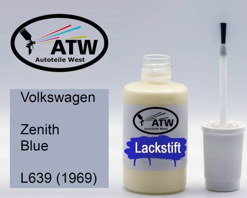 Volkswagen, Zenith Blue, L639 (1969): 20ml Lackstift, von ATW Autoteile West.